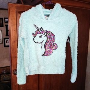 New Girls Fuzzy Unicorn Hoodie Size 10-12
